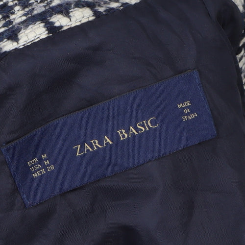 Zara Basic Women's Black Wool Houndstooth Mid-Length Coat Size 12