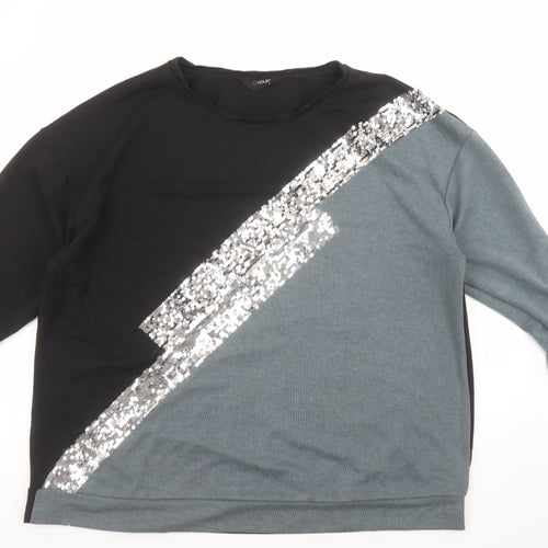 Yours Women Black Grey Sequin Pullover Sweatshirt UK 22-24