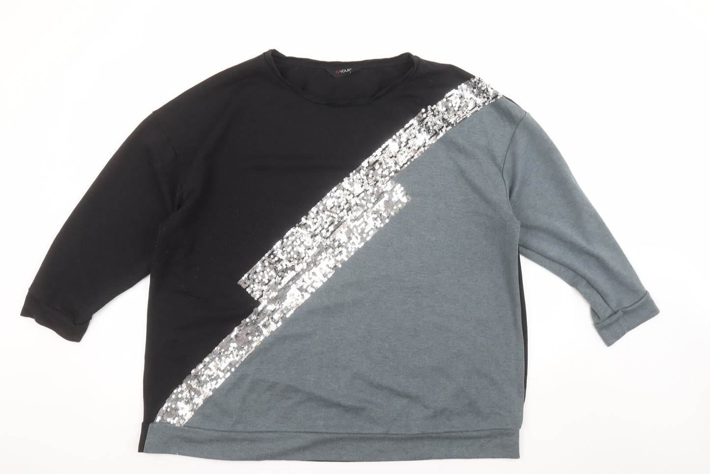 Yours Women Black Grey Sequin Pullover Sweatshirt UK 22-24