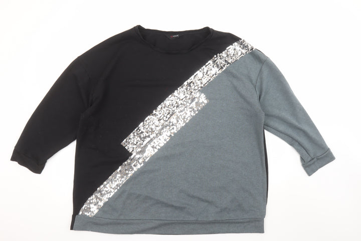 Yours Women Black Grey Sequin Pullover Sweatshirt UK 22-24