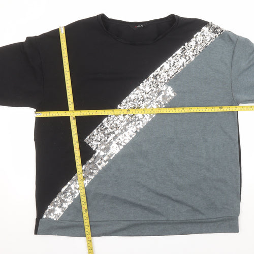 Yours Women Black Grey Sequin Pullover Sweatshirt UK 22-24