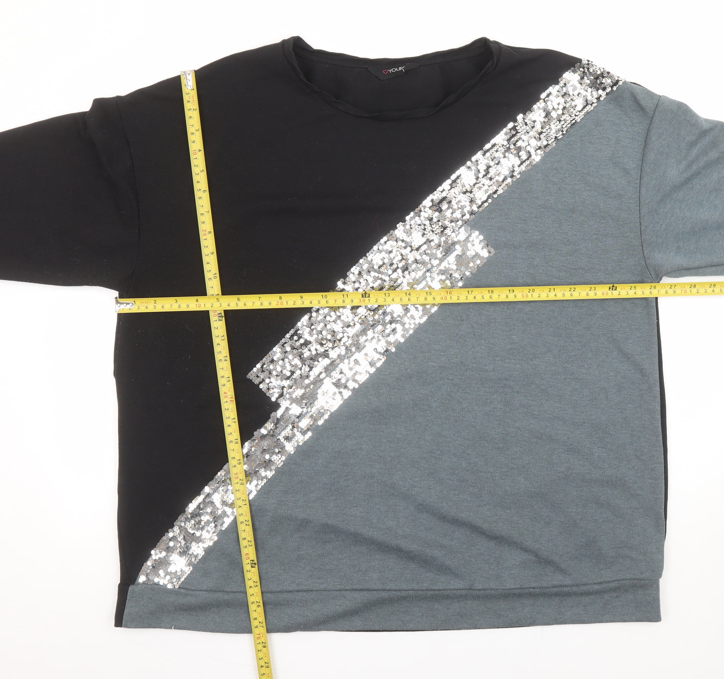 Yours Women Black Grey Sequin Pullover Sweatshirt UK 22-24