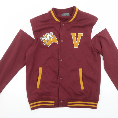 Primark Men's Burgundy Varsity Sweatshirt XL Snap Front College Style
