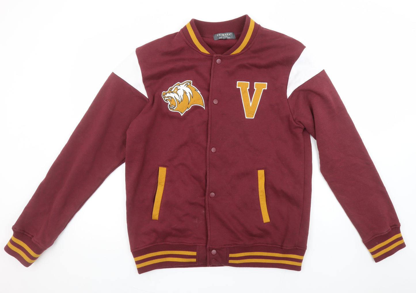 Primark Men's Burgundy Varsity Sweatshirt XL Snap Front College Style