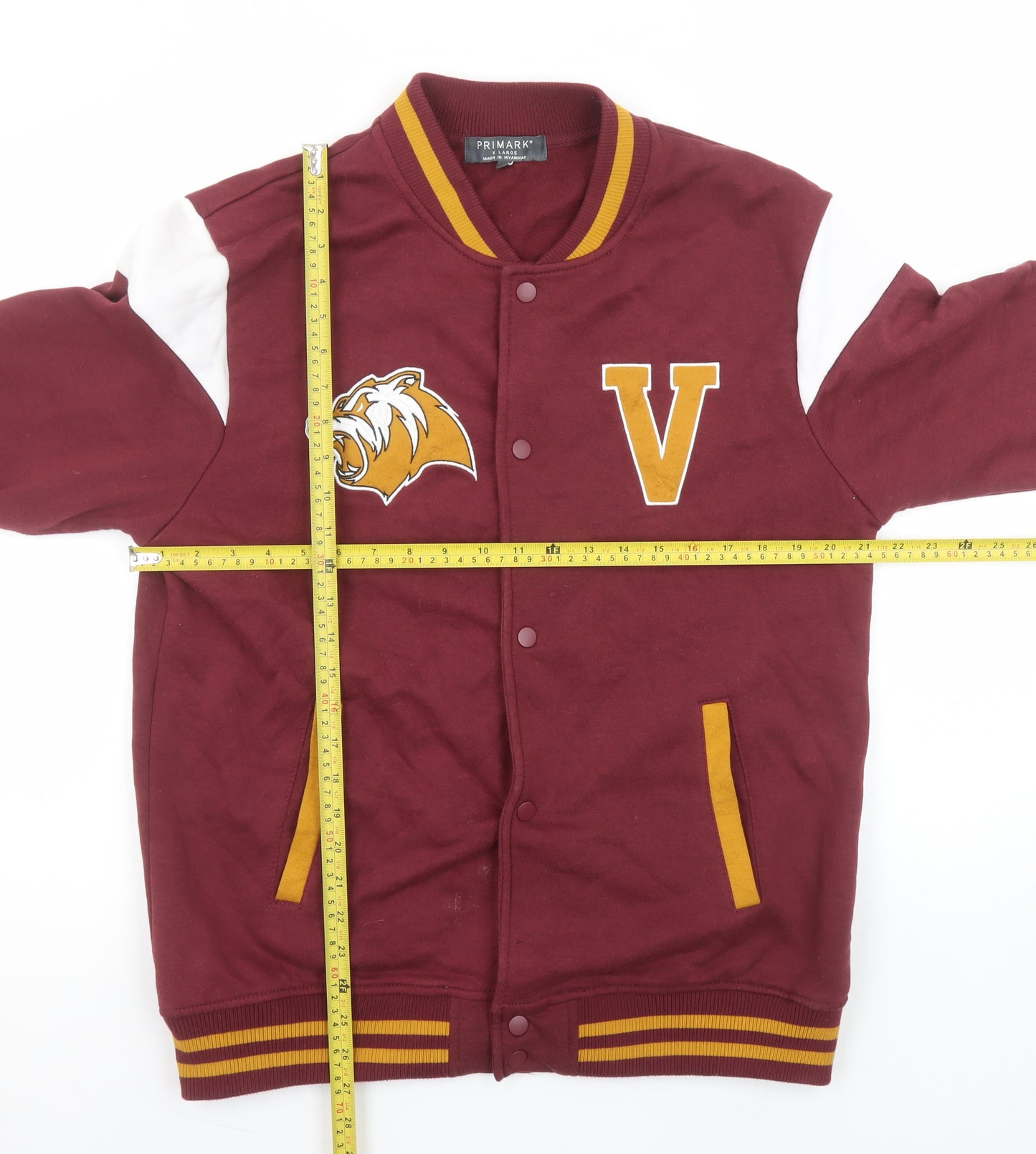 Primark Men's Burgundy Varsity Sweatshirt XL Snap Front College Style