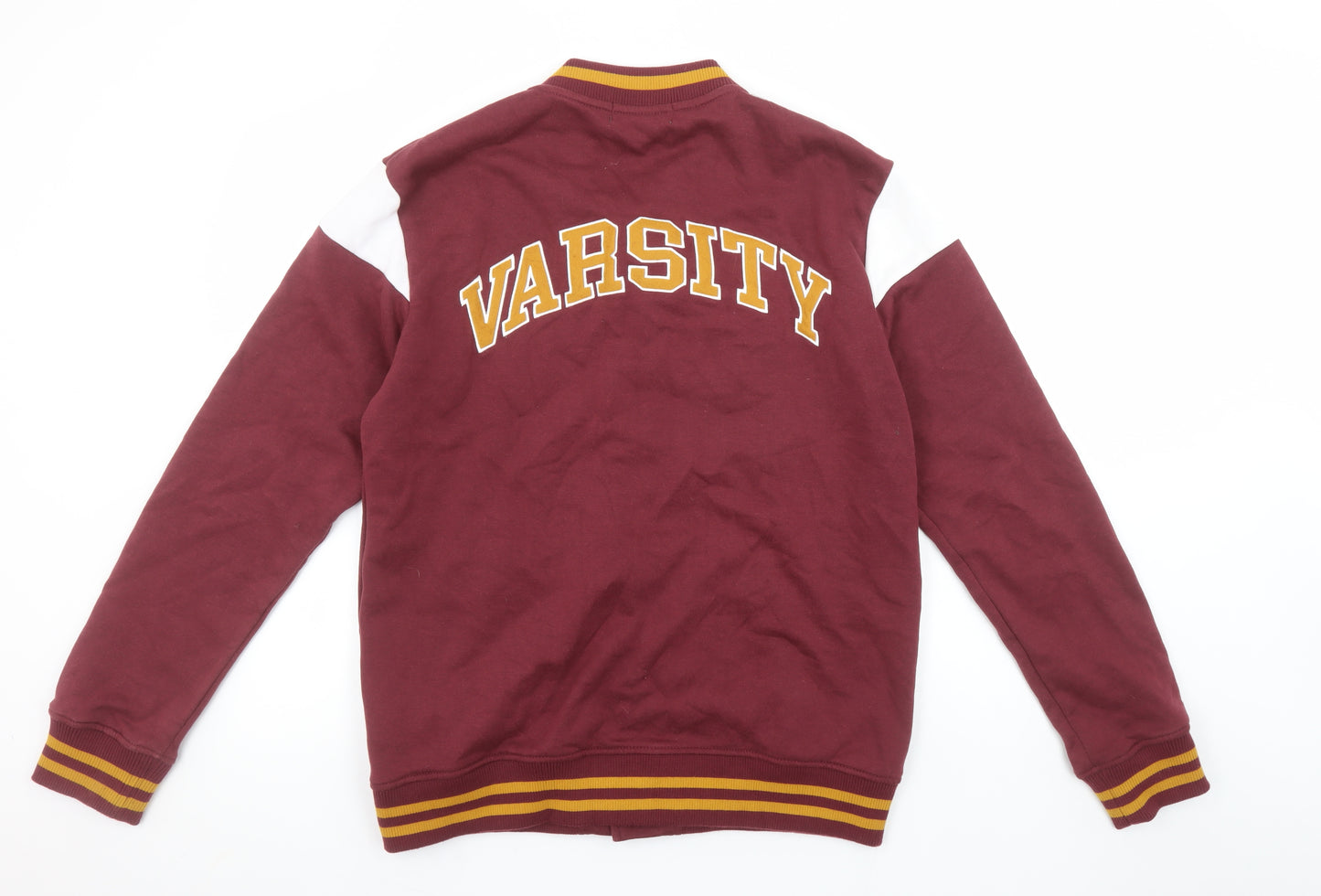 Primark Men's Burgundy Varsity Sweatshirt XL Snap Front College Style