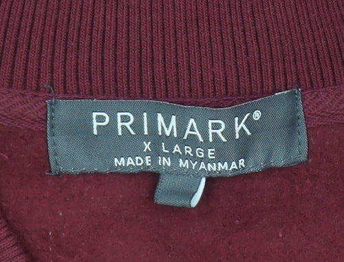 Primark Men's Burgundy Varsity Sweatshirt XL Snap Front College Style