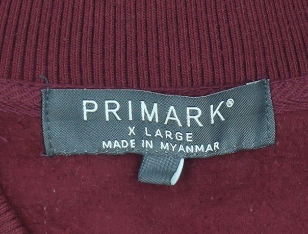 Primark Men's Burgundy Varsity Sweatshirt XL Snap Front College Style