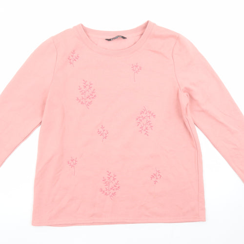 Bonmarché Womens Pink Embroidered Pullover Sweatshirt Size 14