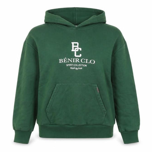 Bénir Green Cotton Pullover Hoodie Women M Logo Front Classic Fit