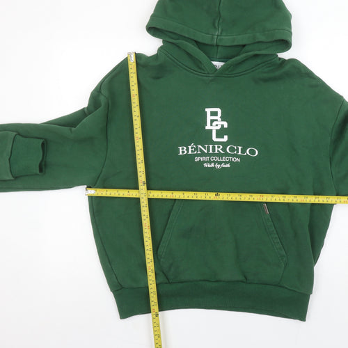 Bénir Green Cotton Pullover Hoodie Women M Logo Front Classic Fit