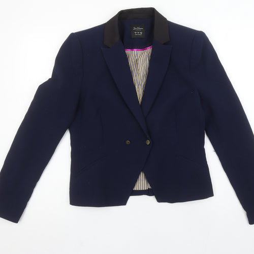Zara Trafaluc Women Navy Blue Double-Breasted Blazer L Wool Blend