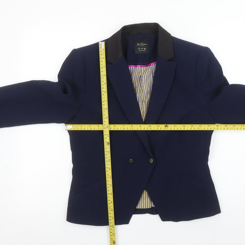 Zara Trafaluc Women Navy Blue Double-Breasted Blazer L Wool Blend