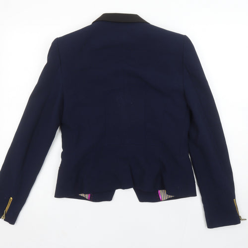 Zara Trafaluc Women Navy Blue Double-Breasted Blazer L Wool Blend