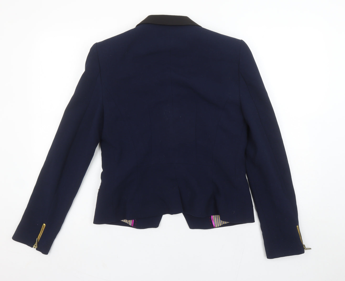 Zara Trafaluc Women Navy Blue Double-Breasted Blazer L Wool Blend
