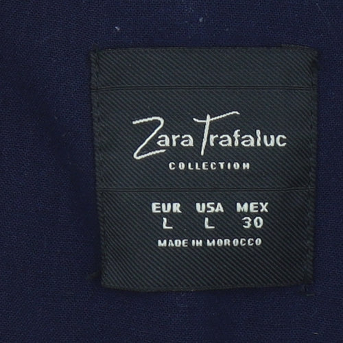 Zara Trafaluc Women Navy Blue Double-Breasted Blazer L Wool Blend