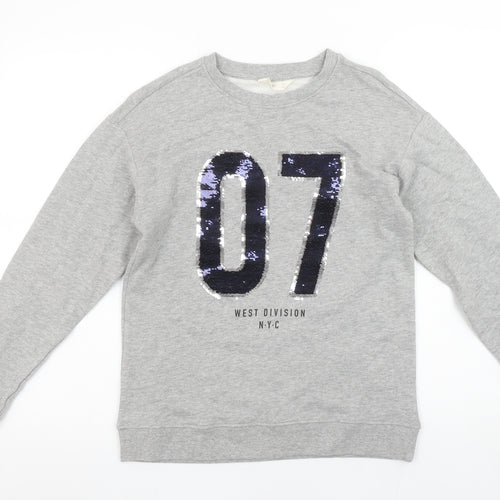 MNG Kids Girls Grey Sequin 07 Sweatshirt 11-12 Years Crew Neck Pullover