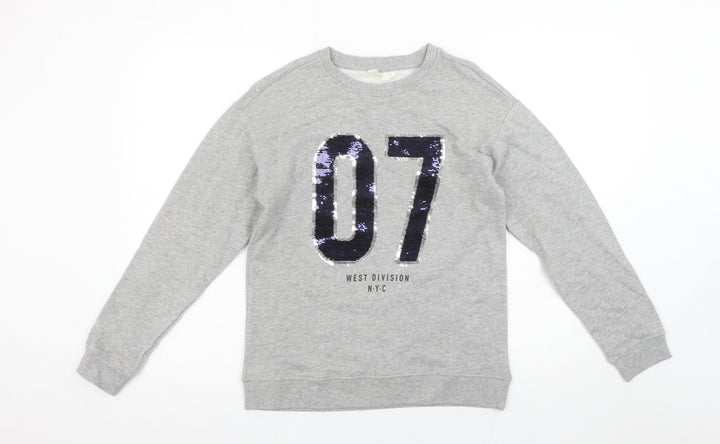 MNG Kids Girls Grey Sequin 07 Sweatshirt 11-12 Years Crew Neck Pullover