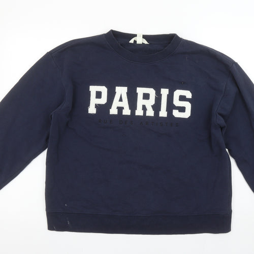 H&M Women's Navy Blue Paris Slogan Pullover Sweatshirt Size M