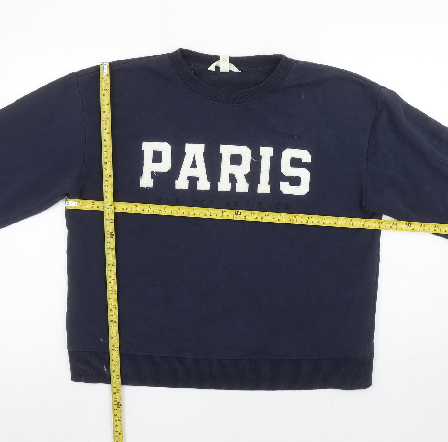 H&M Women's Navy Blue Paris Slogan Pullover Sweatshirt Size M