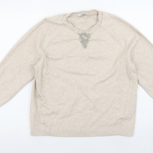 Peserico Women Beige Cotton Blend Pullover Sweatshirt Size 12