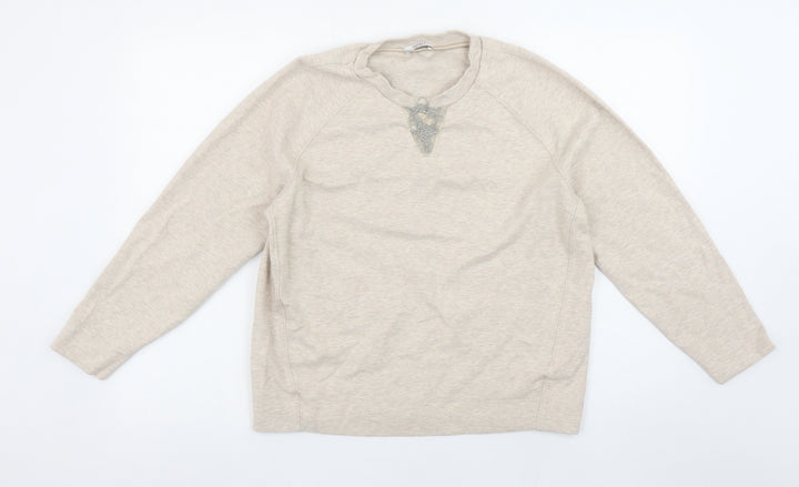 Peserico Women Beige Cotton Blend Pullover Sweatshirt Size 12