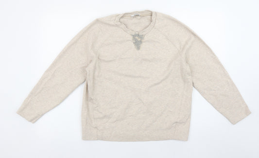 Peserico Women Beige Cotton Blend Pullover Sweatshirt Size 12