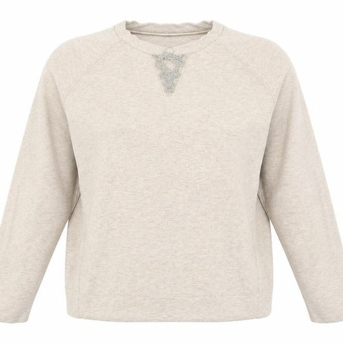 Peserico Women Beige Cotton Blend Pullover Sweatshirt Size 12