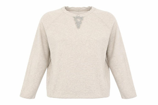 Peserico Women Beige Cotton Blend Pullover Sweatshirt Size 12