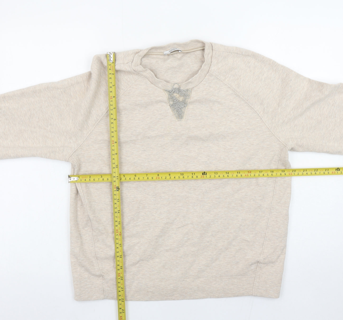 Peserico Women Beige Cotton Blend Pullover Sweatshirt Size 12