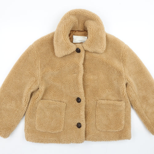 Zara Women Beige Teddy Fleece Short Jacket Size 12