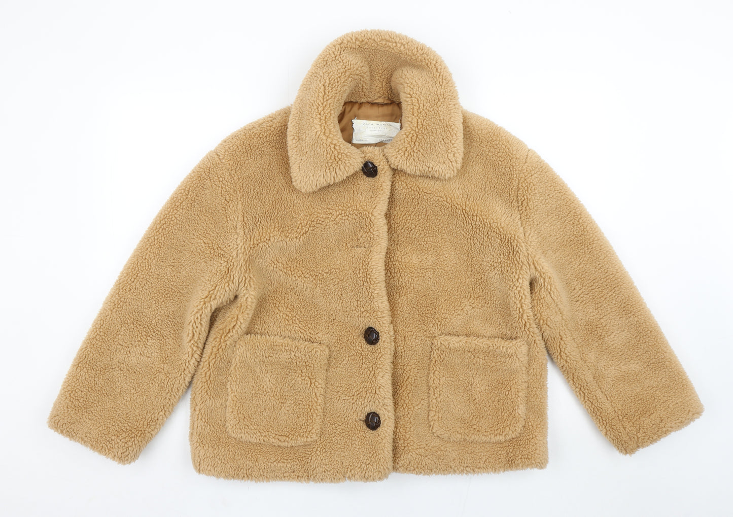 Zara Women Beige Teddy Fleece Short Jacket Size 12