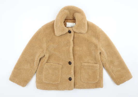 Zara Women Beige Teddy Fleece Short Jacket Size 12