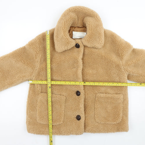 Zara Women Beige Teddy Fleece Short Jacket Size 12