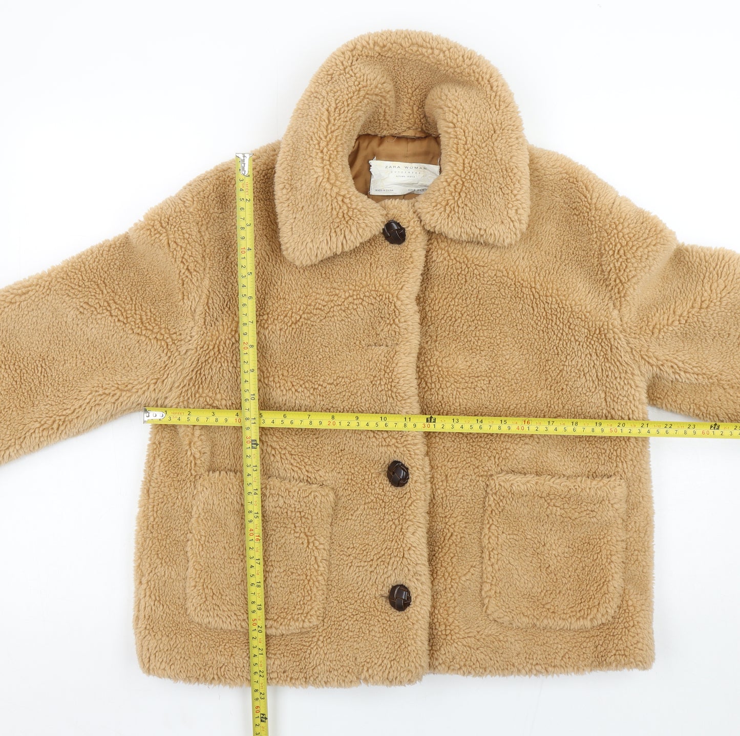 Zara Women Beige Teddy Fleece Short Jacket Size 12