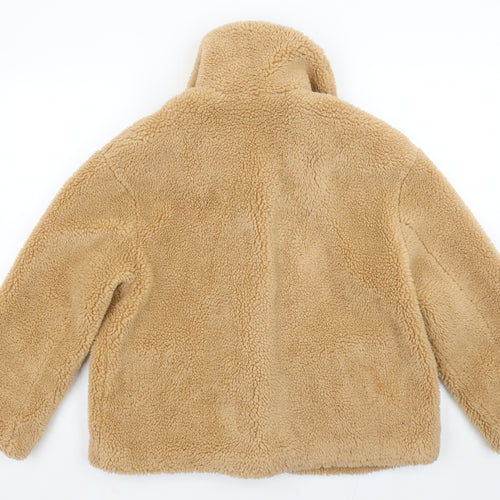 Zara Women Beige Teddy Fleece Short Jacket Size 12