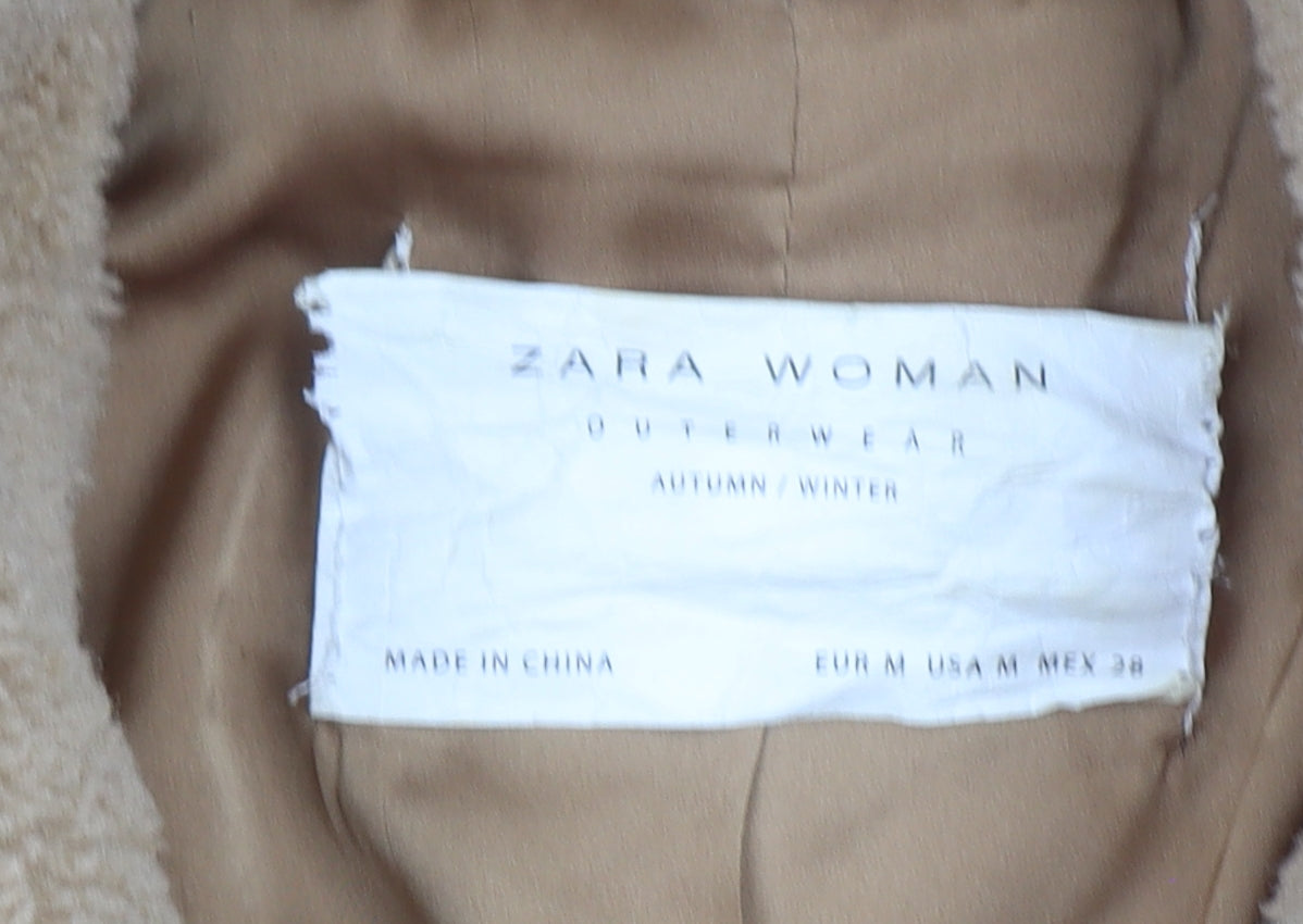 Zara Women Beige Teddy Fleece Short Jacket Size 12
