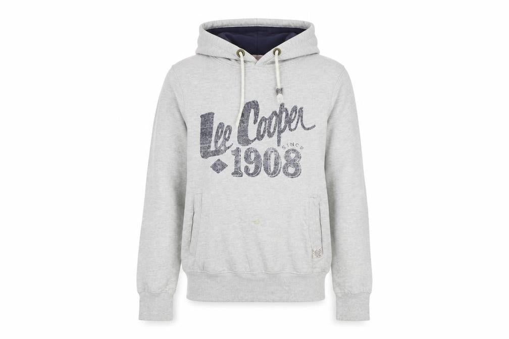 Front view of Lee Cooper Women's Grey Pullover Hoodie, size S, Cotton Polyester