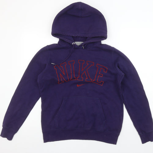 Nike Womens Purple Hoodie Medium Pullover Embroidered Logo Cotton Blend