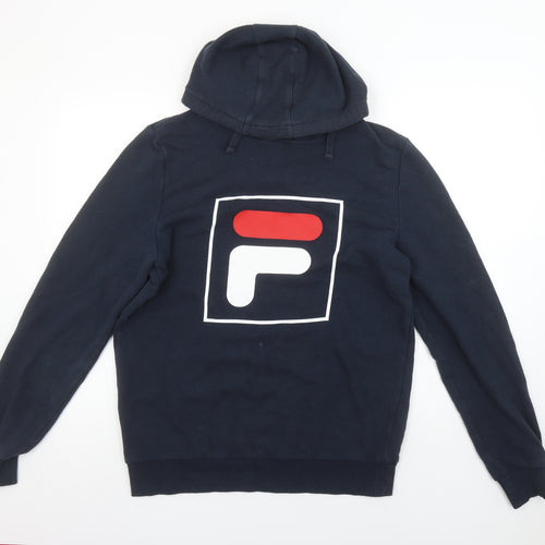 Fila Men Blue Pullover Hoodie L Logo Print Sportswear