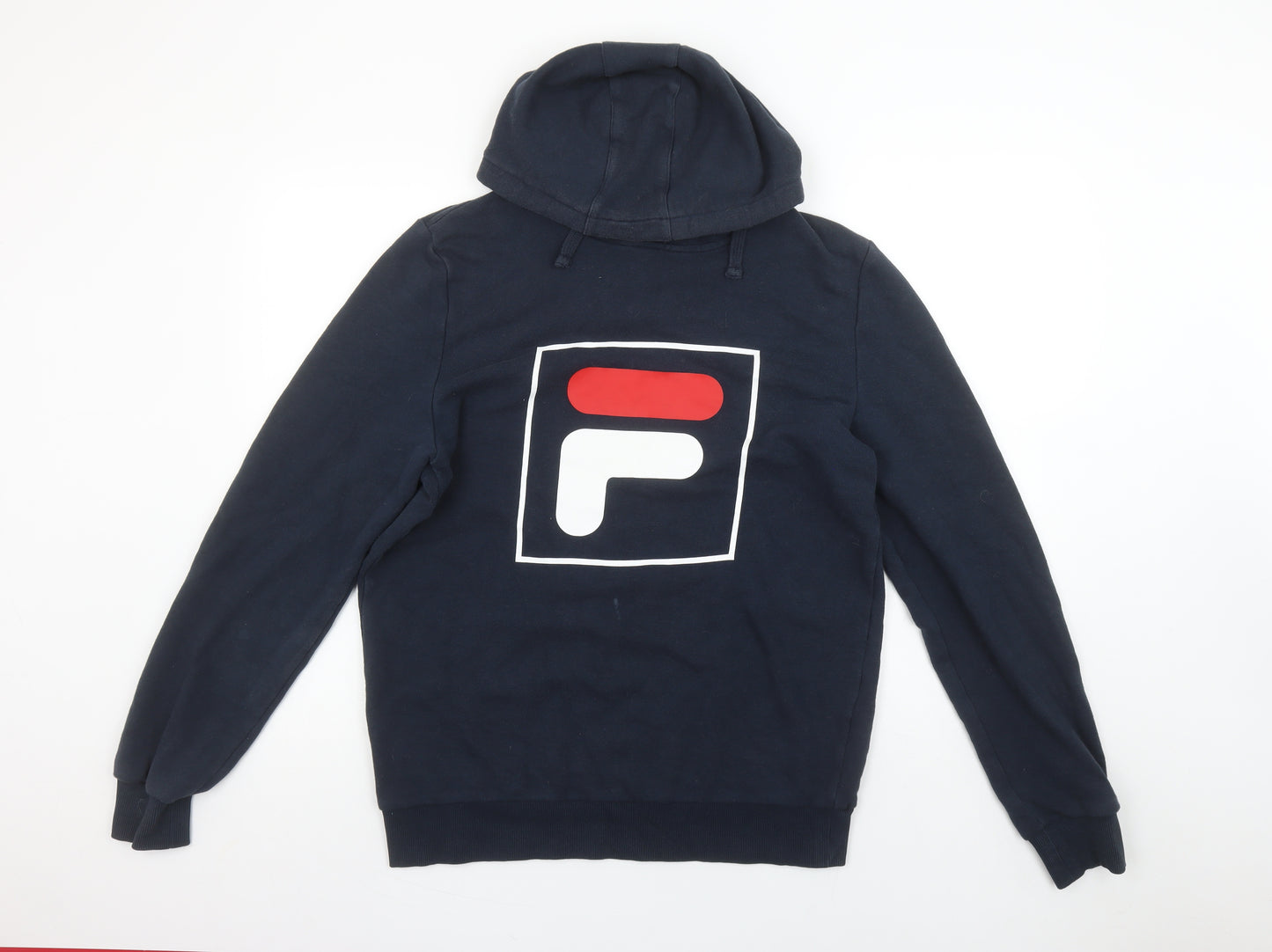 Fila Men Blue Pullover Hoodie L Logo Print Sportswear