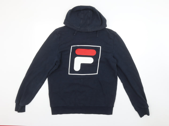 Fila Men Blue Pullover Hoodie L Logo Print Sportswear