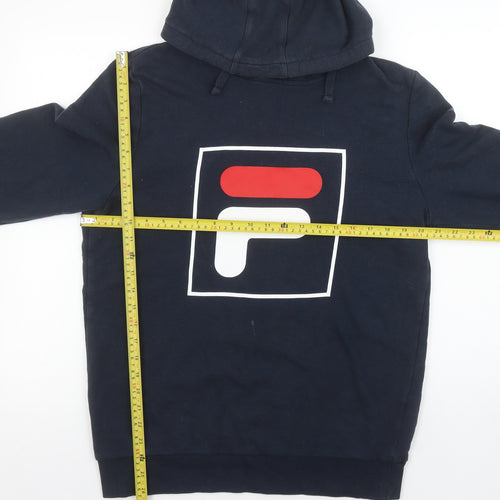 Fila Men Blue Pullover Hoodie L Logo Print Sportswear