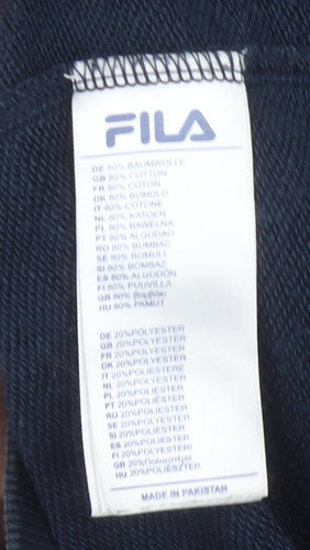 Fila Men Blue Pullover Hoodie L Logo Print Sportswear