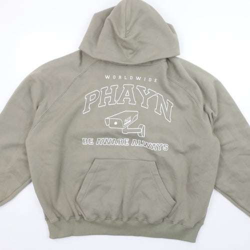 PHAYN Women’s Khaki Pullover Hoodie XS Graphic Print Raglan Sleeve