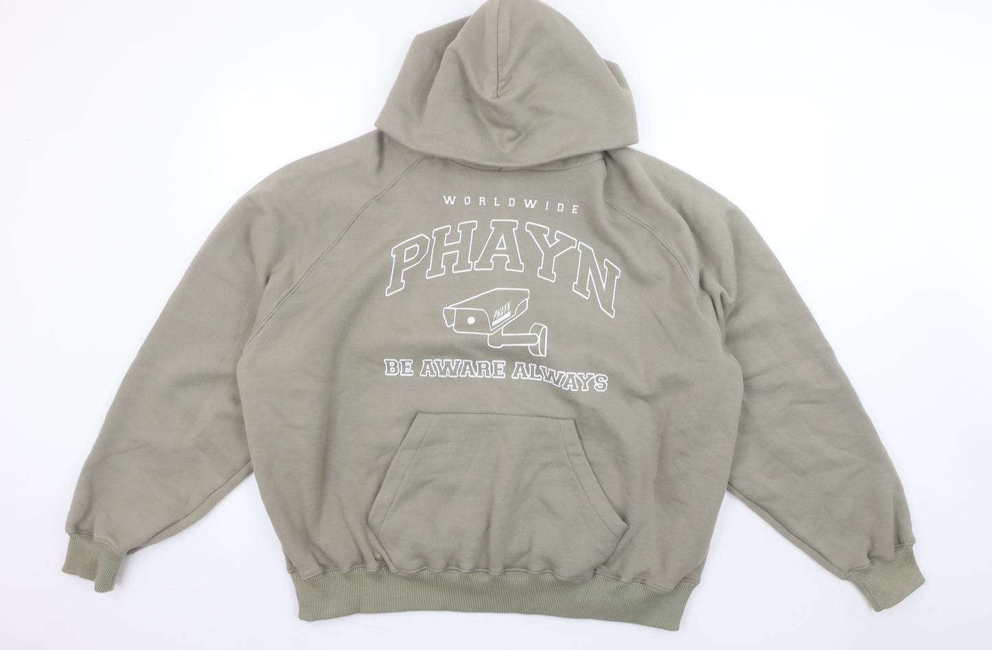 PHAYN Women’s Khaki Pullover Hoodie XS Graphic Print Raglan Sleeve