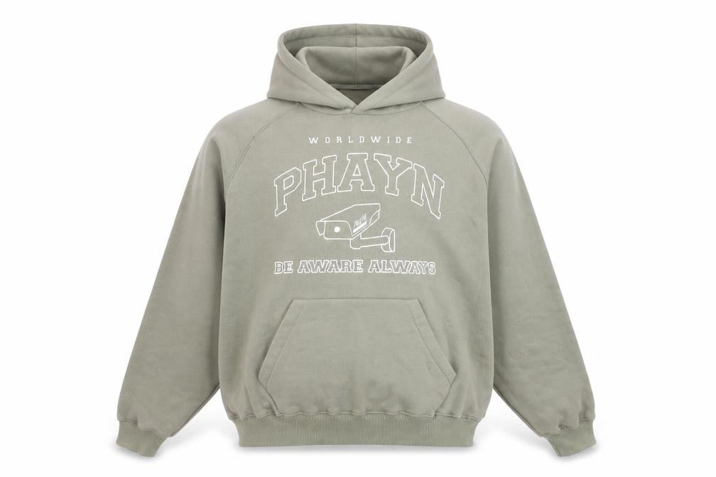 PHAYN Women’s Khaki Pullover Hoodie XS Graphic Print Raglan Sleeve
