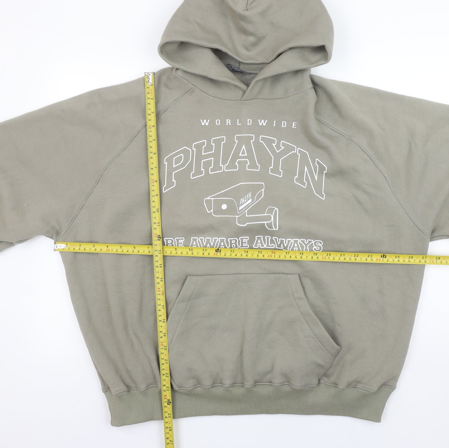 PHAYN Women’s Khaki Pullover Hoodie XS Graphic Print Raglan Sleeve