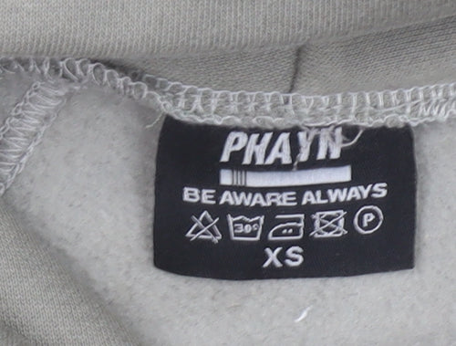 PHAYN Women’s Khaki Pullover Hoodie XS Graphic Print Raglan Sleeve