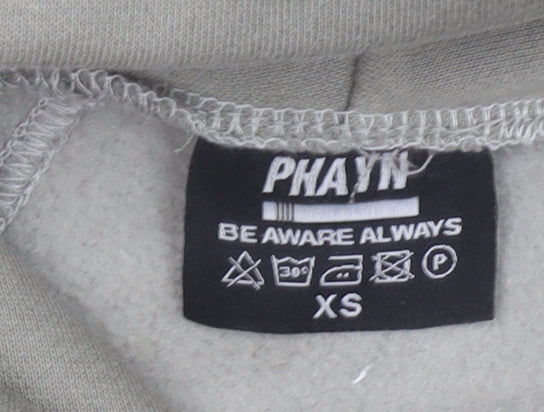 PHAYN Women’s Khaki Pullover Hoodie XS Graphic Print Raglan Sleeve